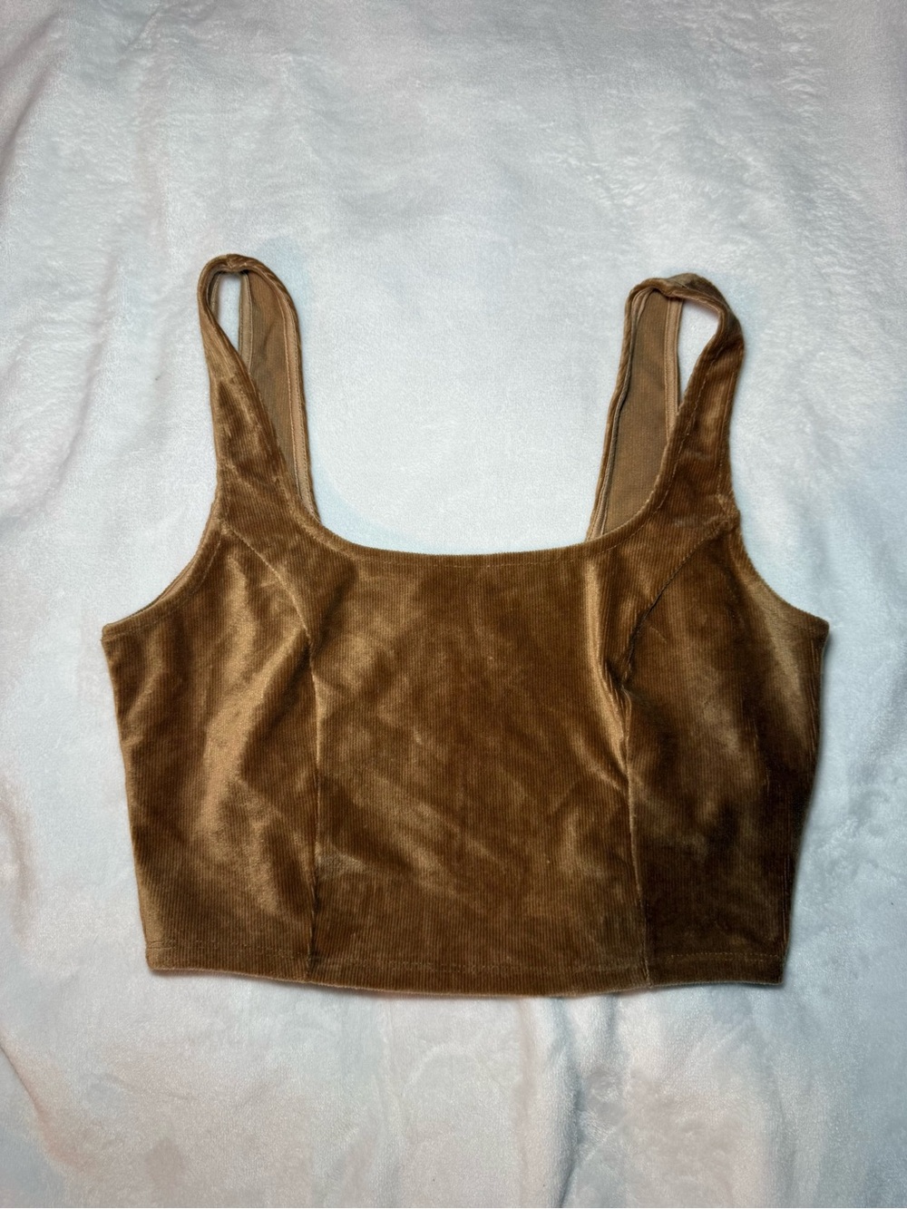 Velvet Square Neck Crop Tank Top in Brown